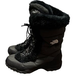 Women's The North Face Black Winter Rain Boots Size 7 Fur Lined Snow